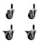 Service Caster 3.5'' Black Poly Wheel Swivel 1-1/8'' Expanding Stem Caster Set 2 Brakes, 4PK SCC-EX20S3514-PPUB-BLK-2-PLB-2-118 - alternate 1
